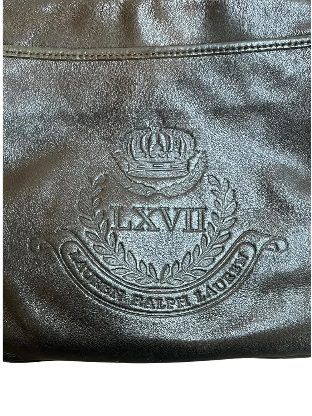 Lauren Ralph Lauren LXVII Embossed Leather Messenger Crossbody Bag Black